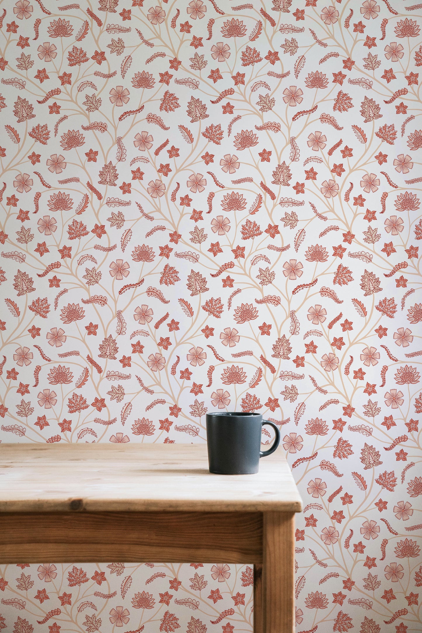 Classic Indian Trailing Floral Chintz Lilac & Blush peel and stick wallpaper room mockup