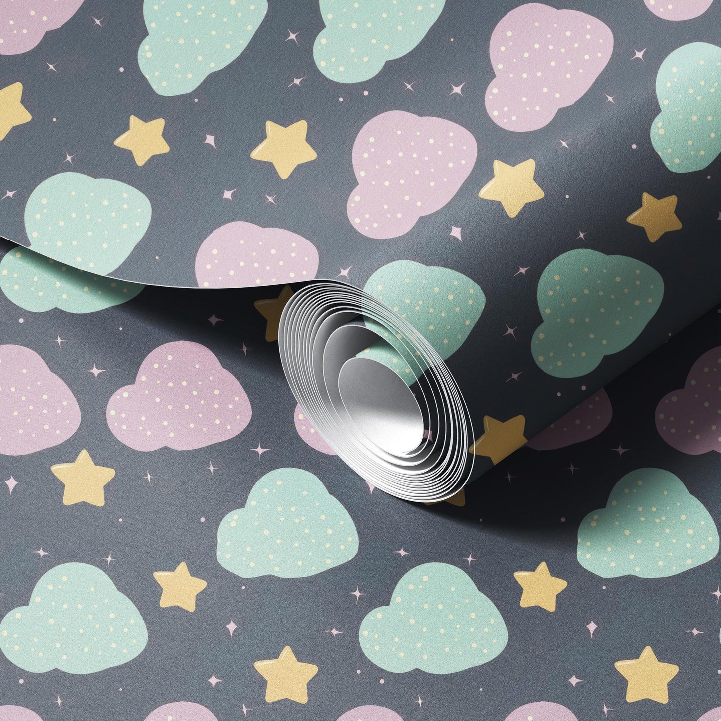 Cloudy Night peel and stick wallpaper room mockup