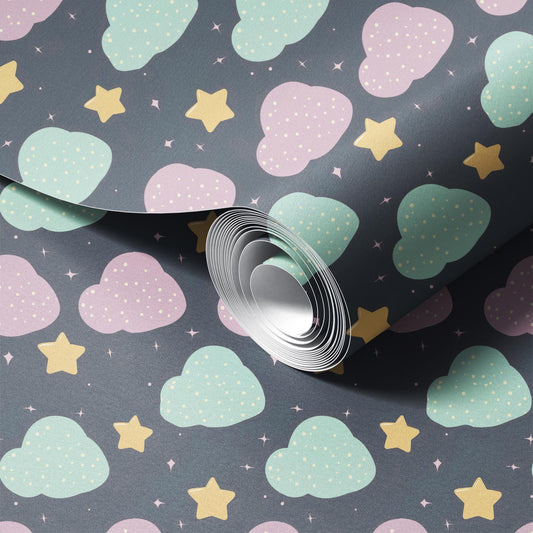 Cloudy Night peel and stick wallpaper room mockup