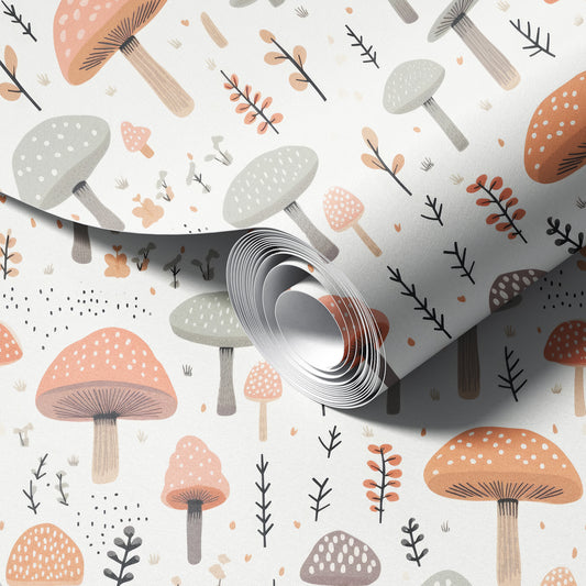 Cute Mushrooms peel and stick wallpaper room mockup