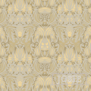 Damask Luxe Grey Gold peel and stick wallpaper pattern swatch