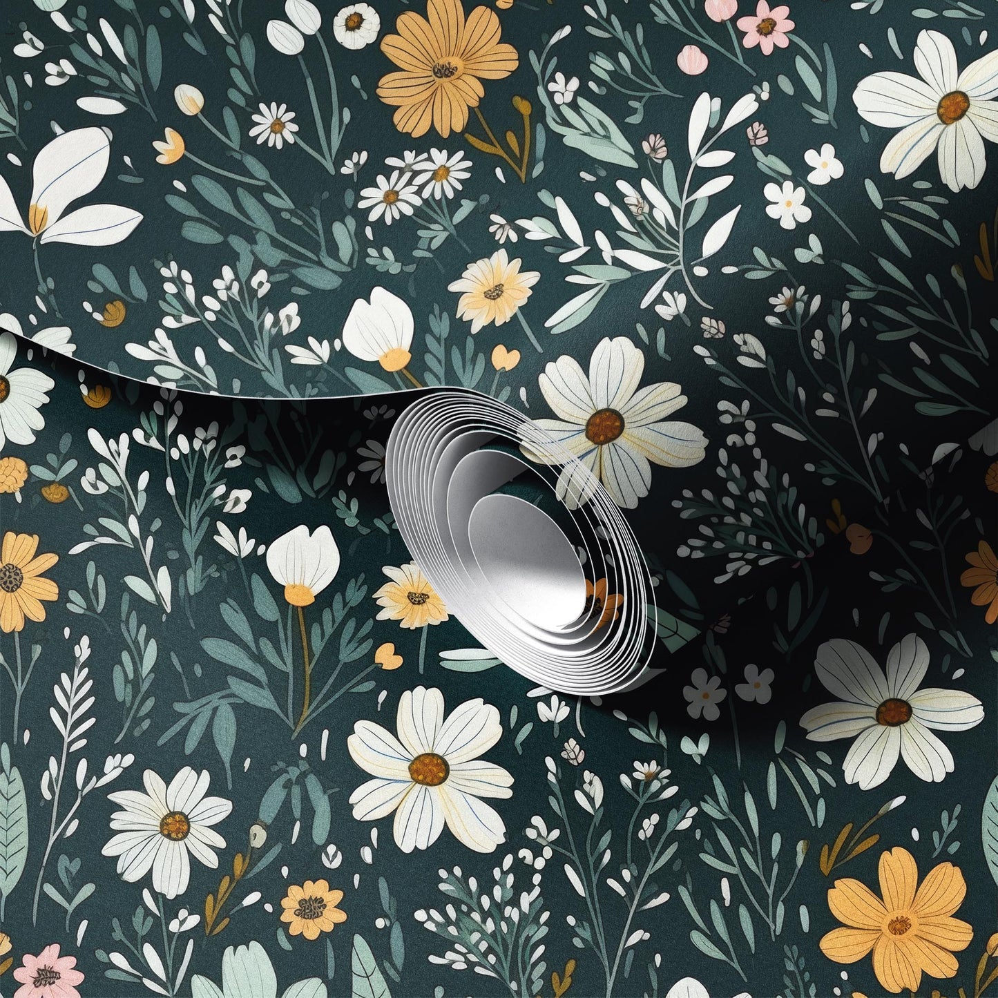 Dark Vintage Wild Flowers peel and stick wallpaper room mockup