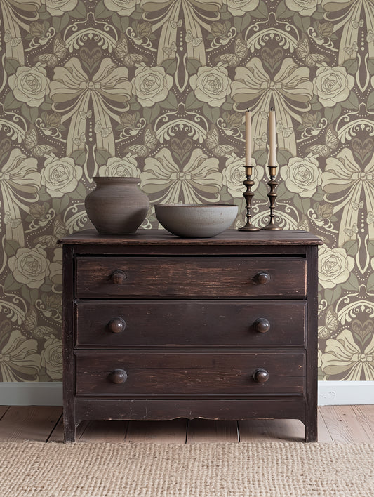 Deco Nouveau Floral Bows Peel and Stick Wallpaper