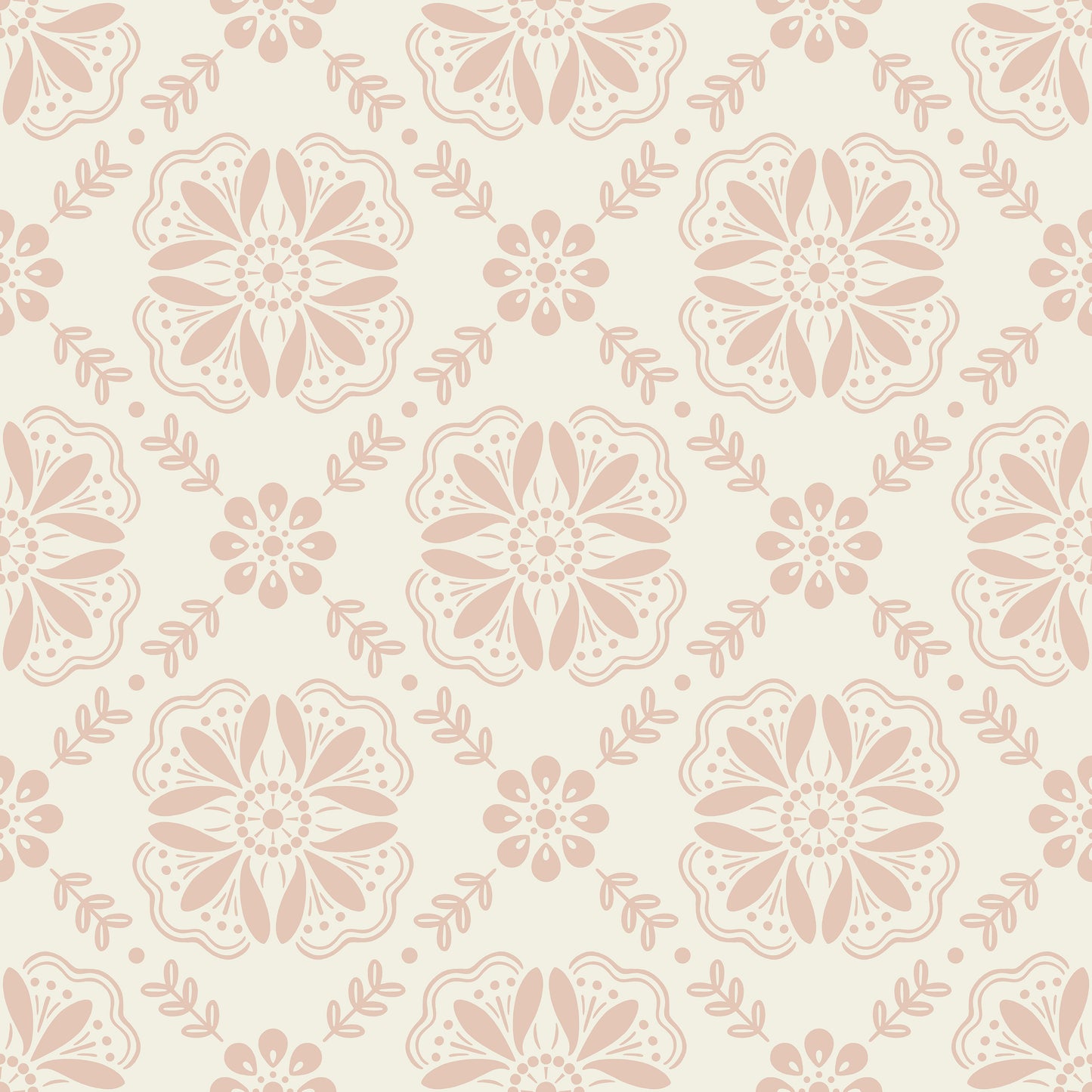 Pattern of pink floral designs on a light beige background