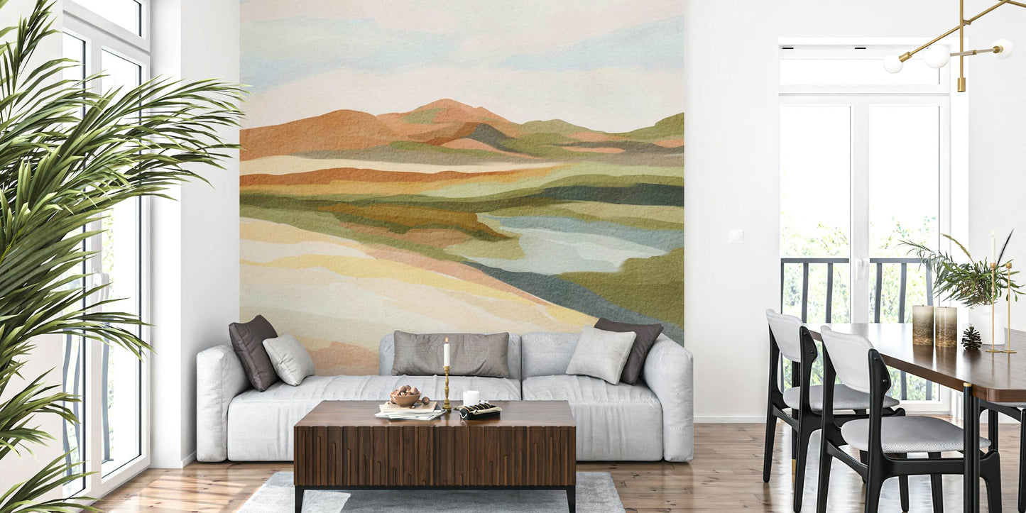 Ethereal Mountain Range Peel and Stick Wall Mural - Landscape, Neutral, Mural