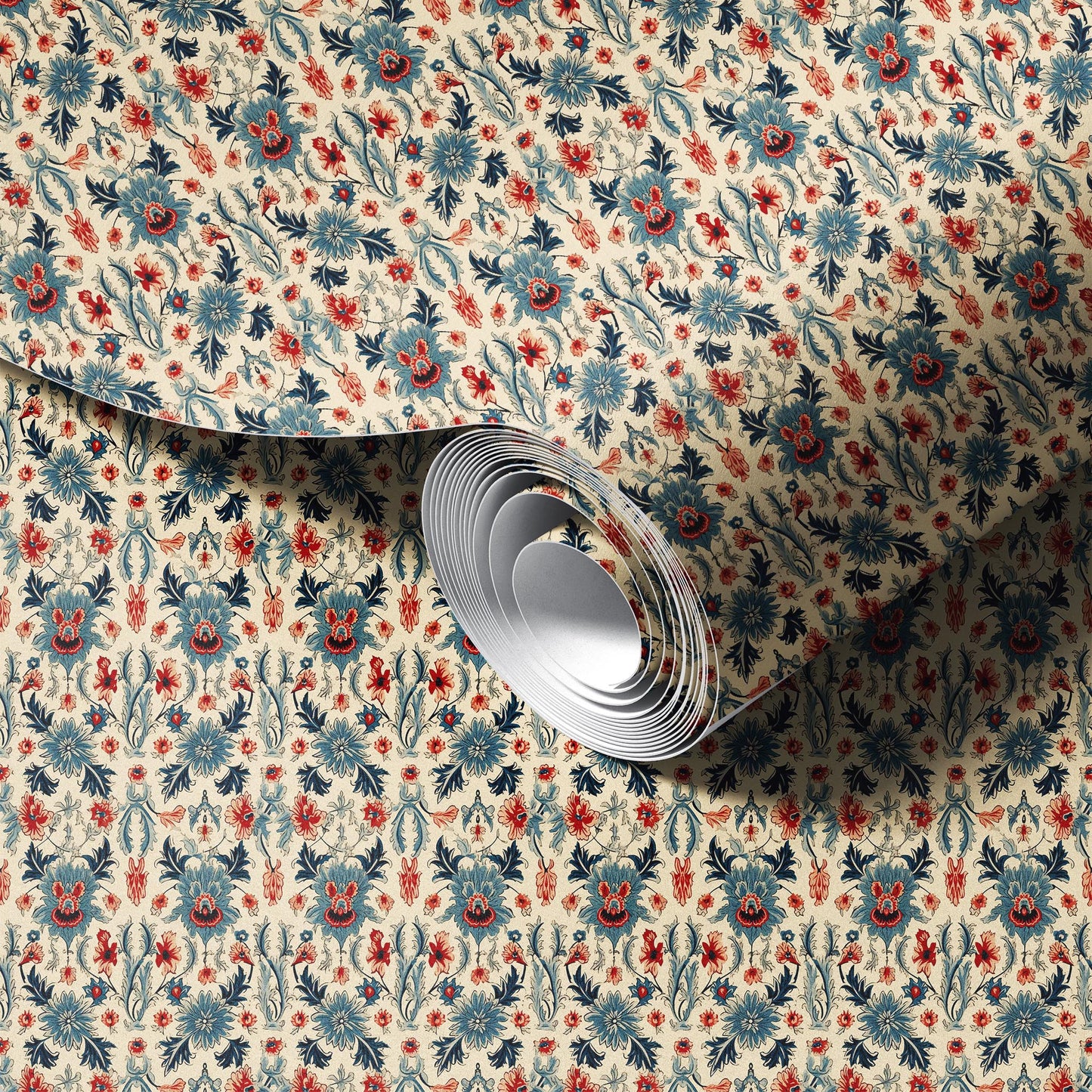 Exotic Red and Blue Flowers Wallpaper