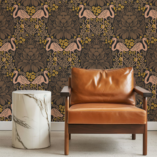 Flamingo Garden Dark Wallpaper