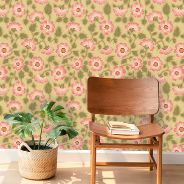 Floral Vintage Nostalgia Dark peel and stick wallpaper room mockup