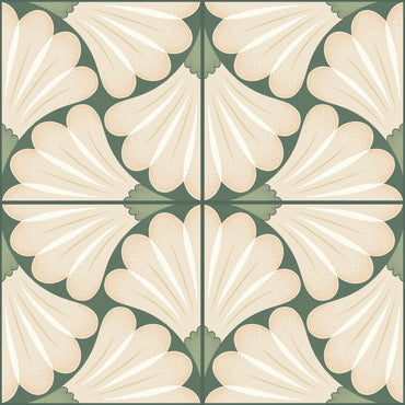Decorative tile with a geometric pattern on a green background