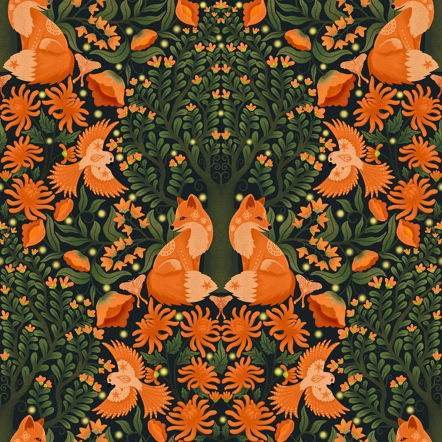 Foxes Night Forest Wallpaper
