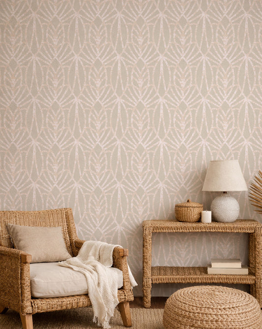 Geometry Entwined Cream peel and stick wallpaper room mockup