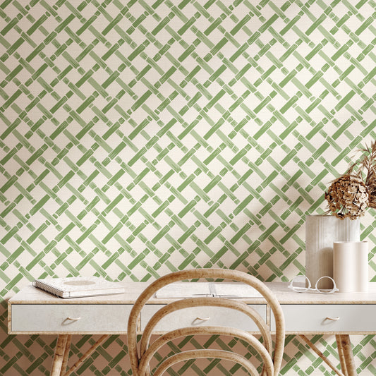 Garden Trellis Green and Cream Wallpaper