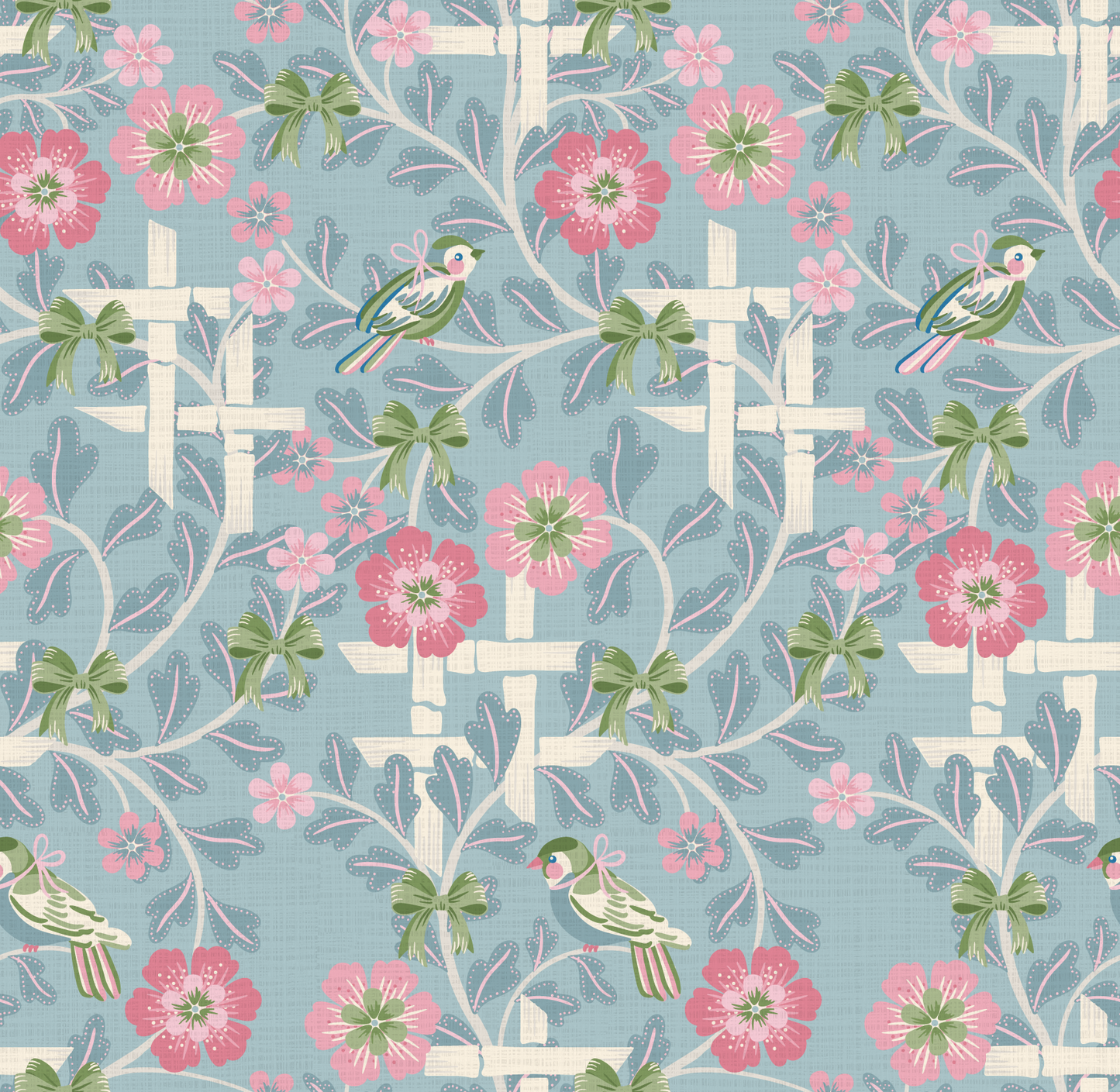 Hidden Birds Blue and Pink Wallpaper