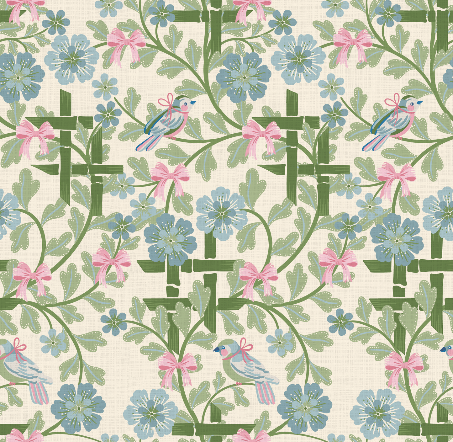 Hidden Birds Green and Cream Wallpaper