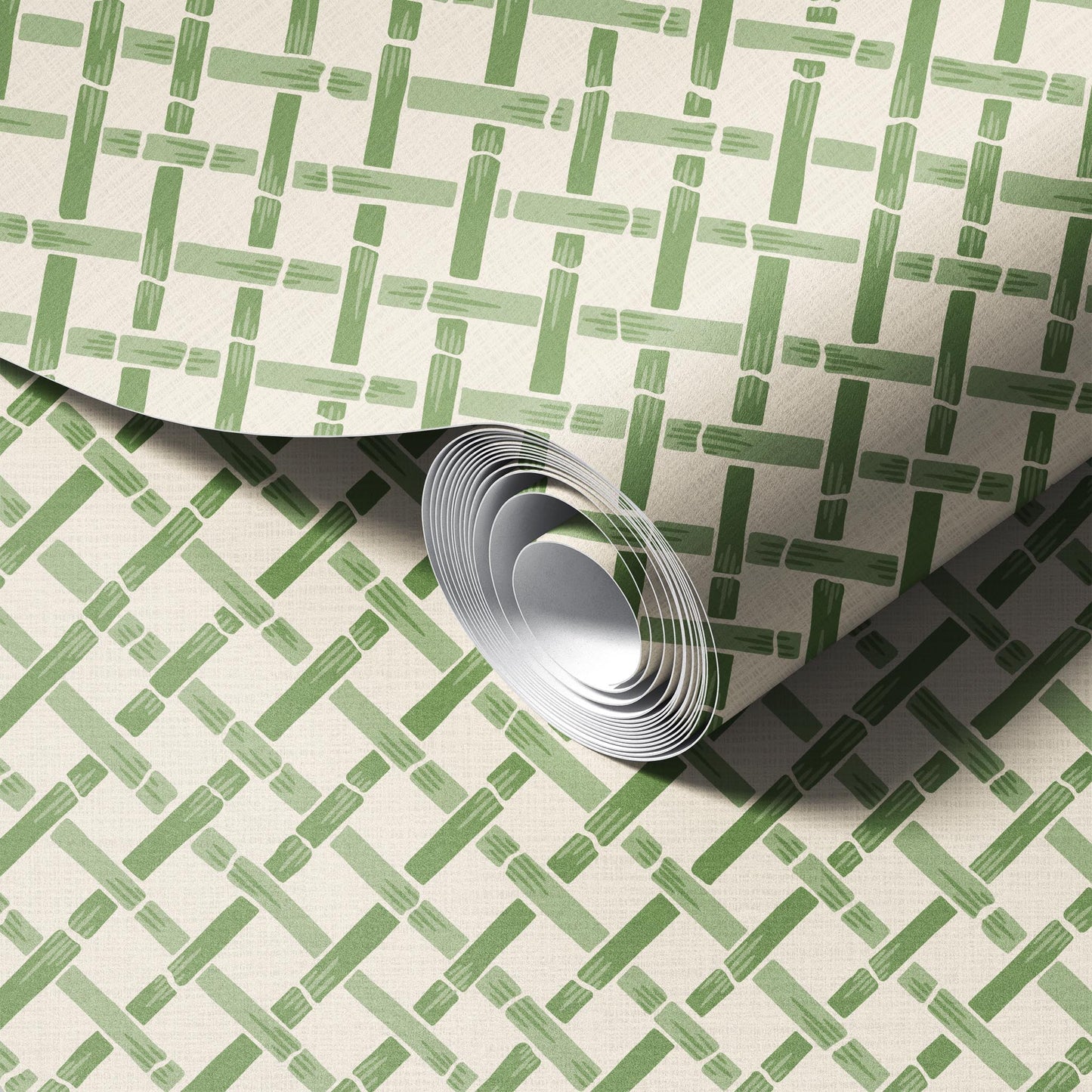 Garden Trellis Green and Cream Wallpaper