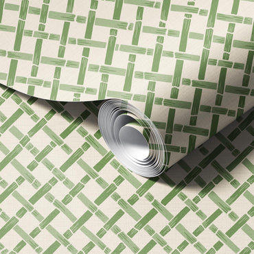 Garden Trellis Green and Cream Wallpaper
