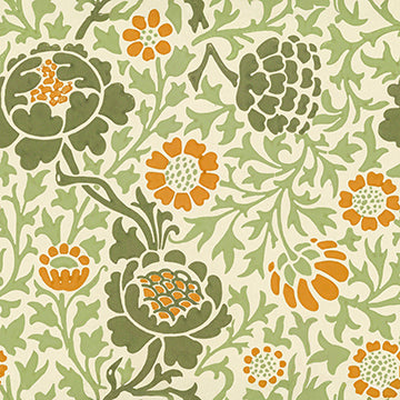 Floral pattern with orange and green flowers on a light background