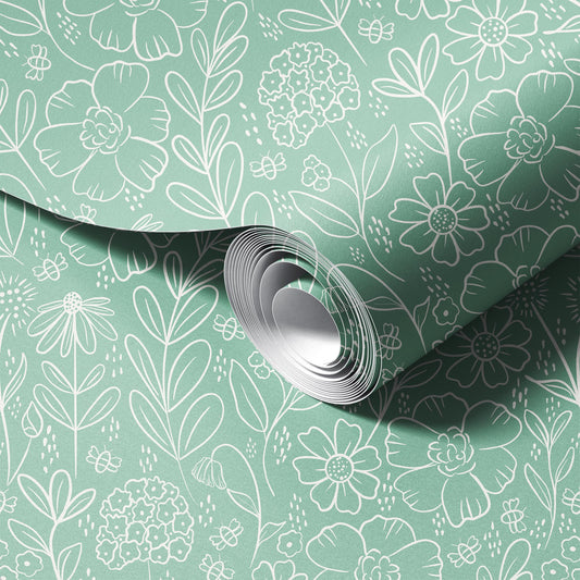 Green Meadow peel and stick wallpaper room mockup
