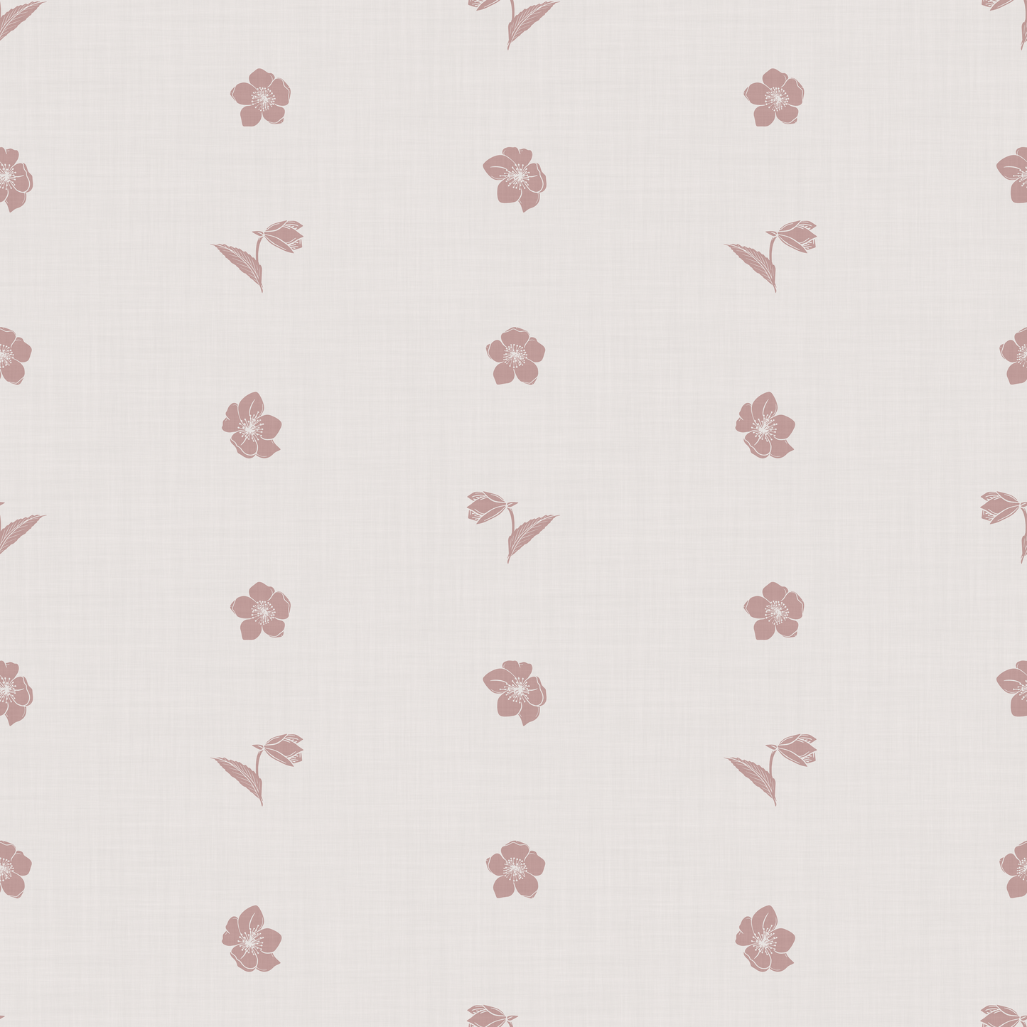 Pattern of small pink flowers on a light gray background