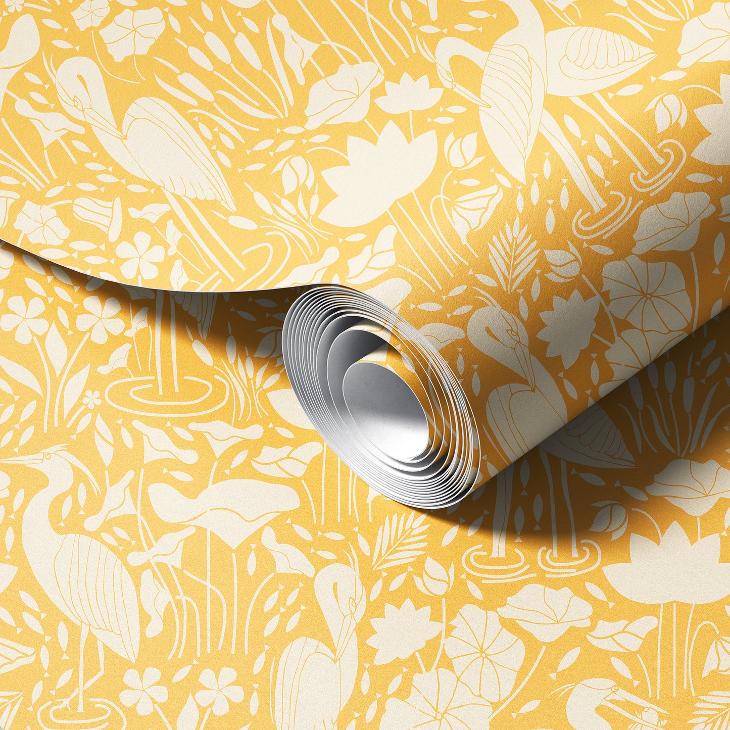 Herons by the Lake in Yellow Wallpaper