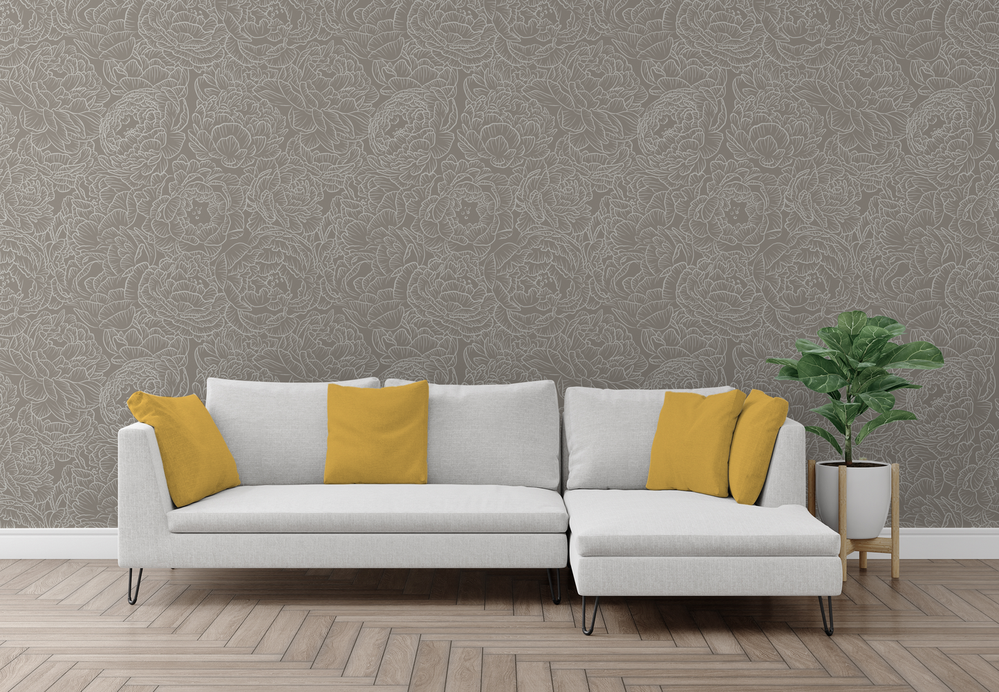 Peony in Greige Wallpaper
