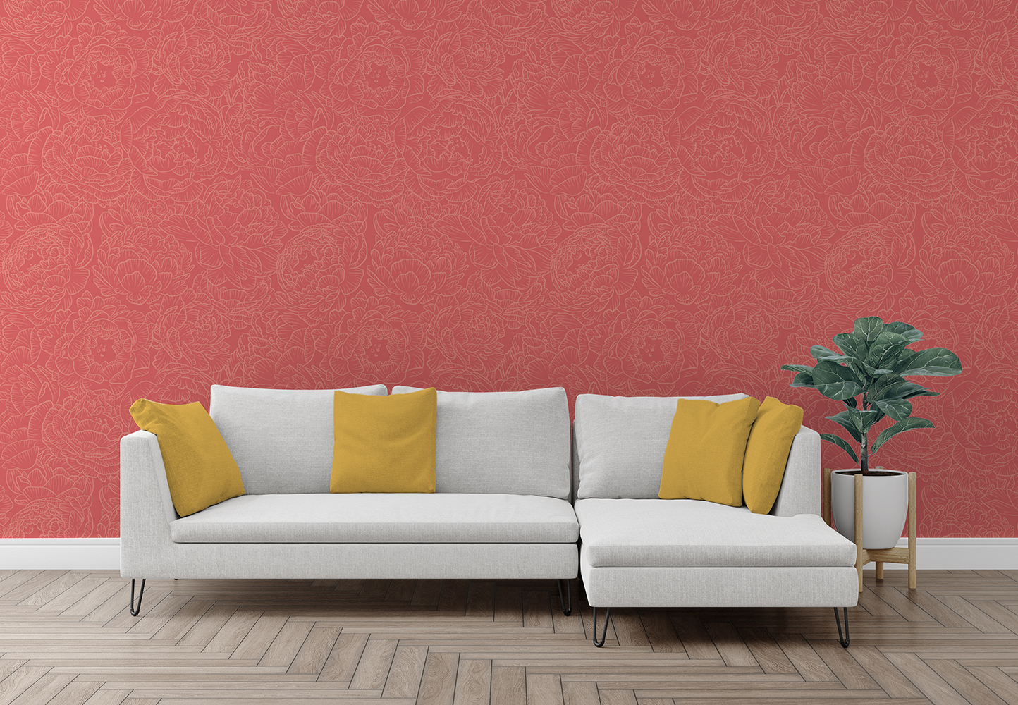 Peony in Coral Wallpaper