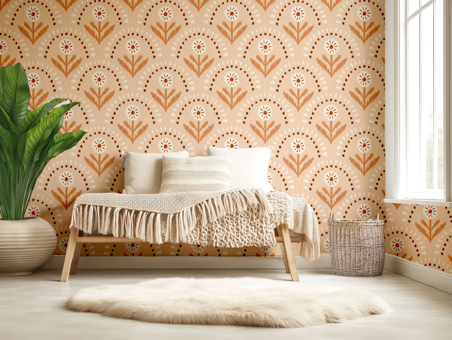 Ikat Boho Flowers Wallpaper