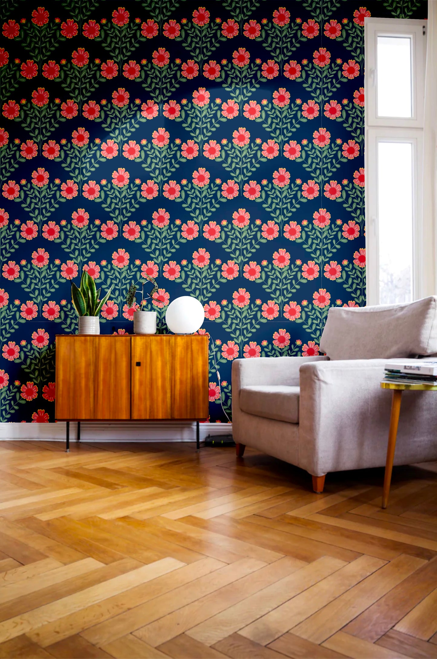 Blanket Flower Navy Blue Wallpaper