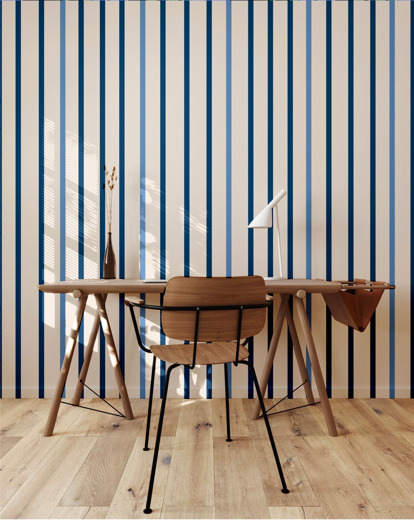Vertical Small Stripes in Denim Blue Wallpaper