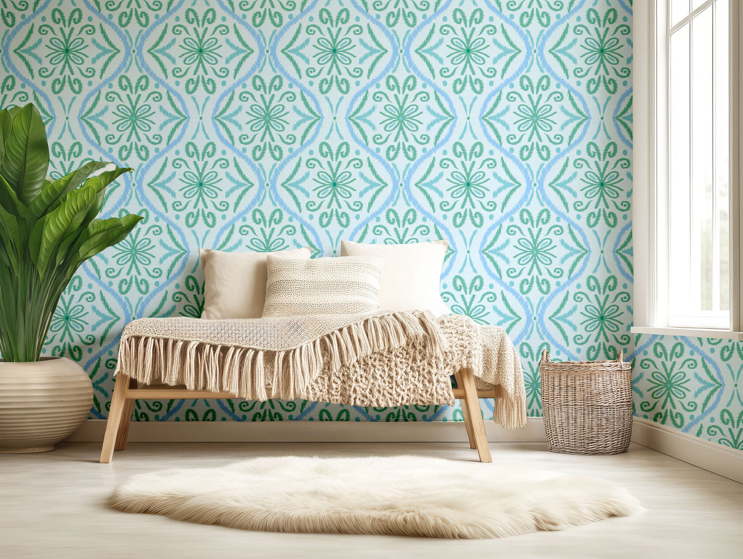 Ikat Aqua Green Wallpaper