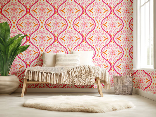 Ikat Pink Wallpaper