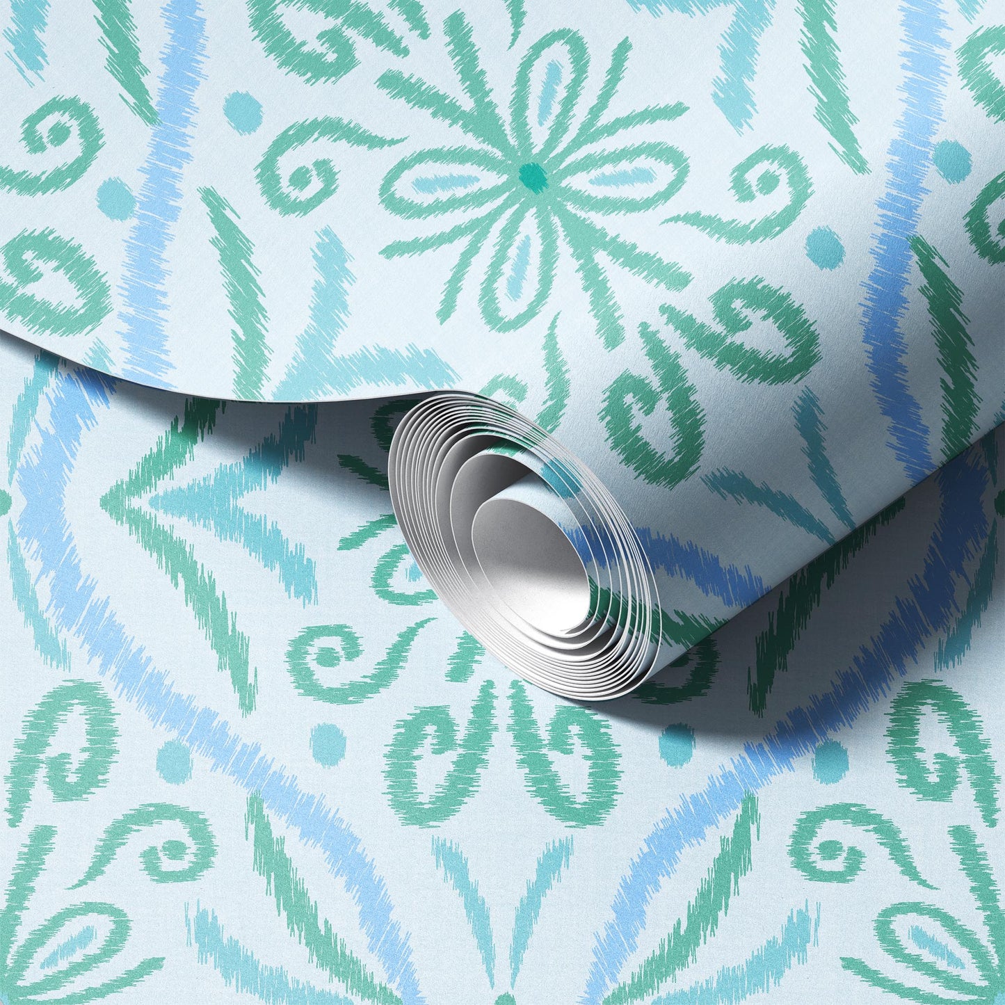 Ikat Aqua Green Wallpaper