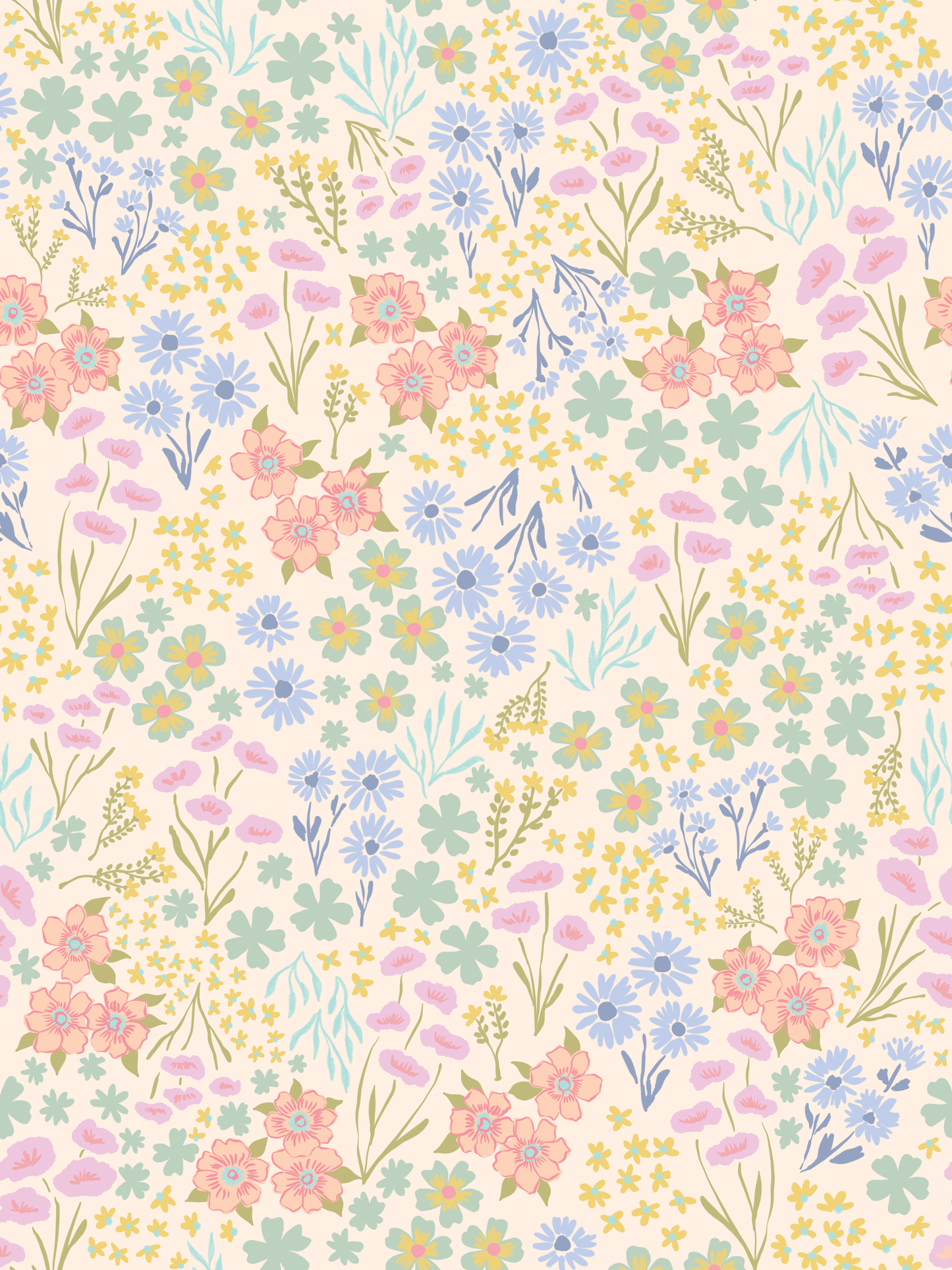 Pattern of small pastel flowers on a light background