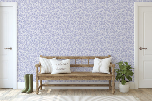 Large Scale Heritage Floral Tapestry Blue & White peel and stick wallpaper room mockup