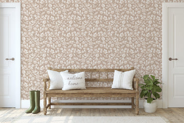 Large Scale Heritage Floral Tapestry Tan peel and stick wallpaper room mockup