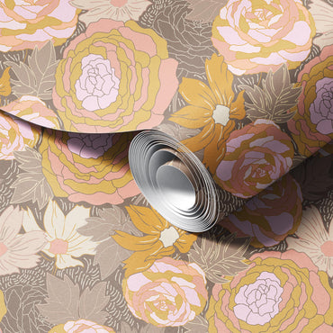 Large Floral Beige Wallpaper