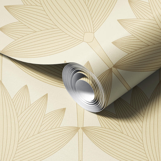 Lotus Art Deco Cream peel and stick wallpaper room mockup