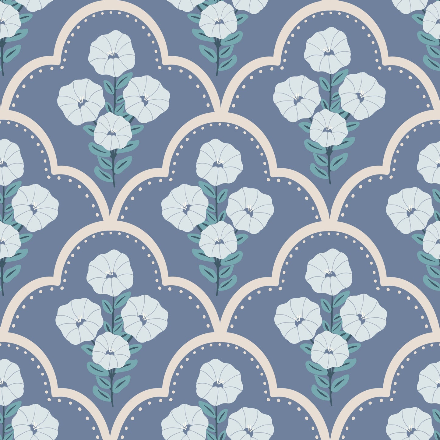 Mallow Bindweed Blue and Light Cream Wallpaper