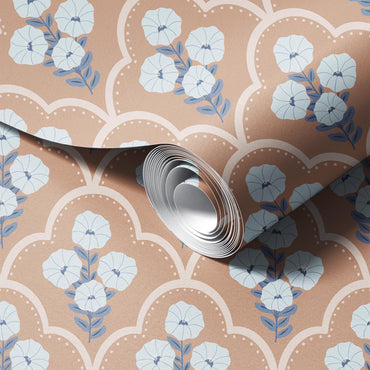 Mallow Bindweed Beige peel and stick wallpaper room mockup
