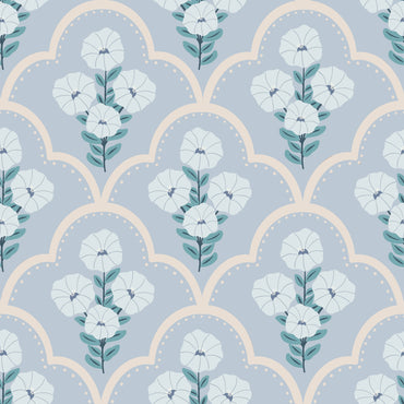 Mallow Bindweed Light Blue peel and stick wallpaper pattern detail