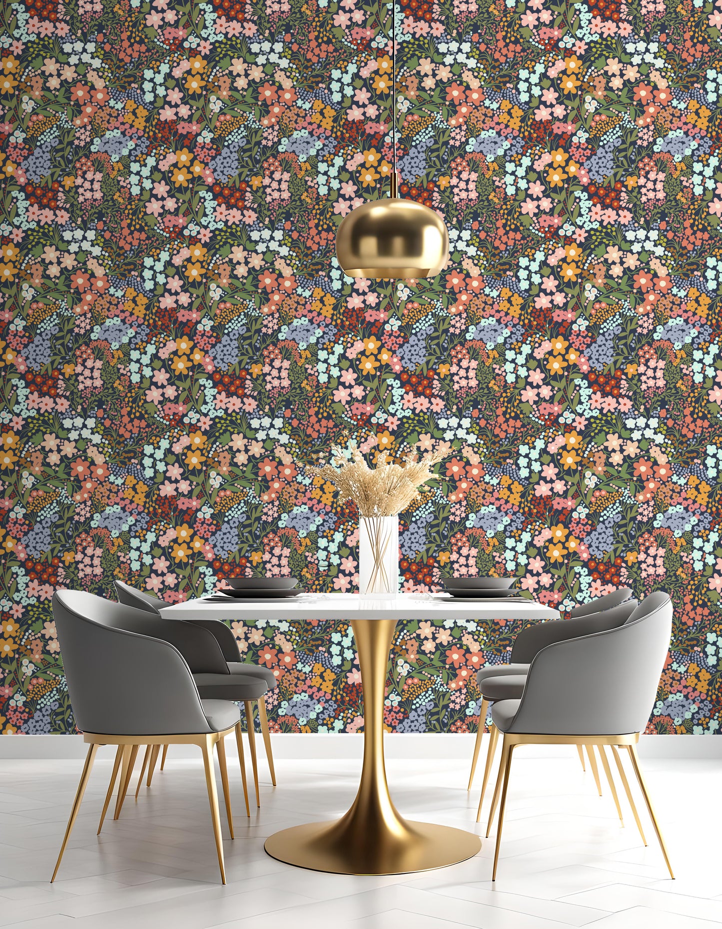Meadow Mosaic peel and stick wallpaper room mockup