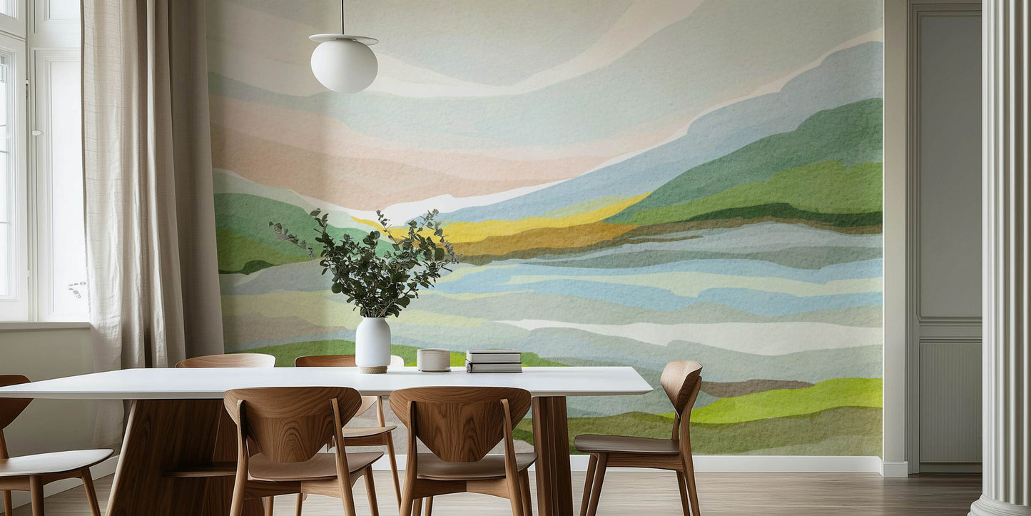 Misty Mountain Peel and Stick Wall Mural - Coastal, Watercolor, Mural