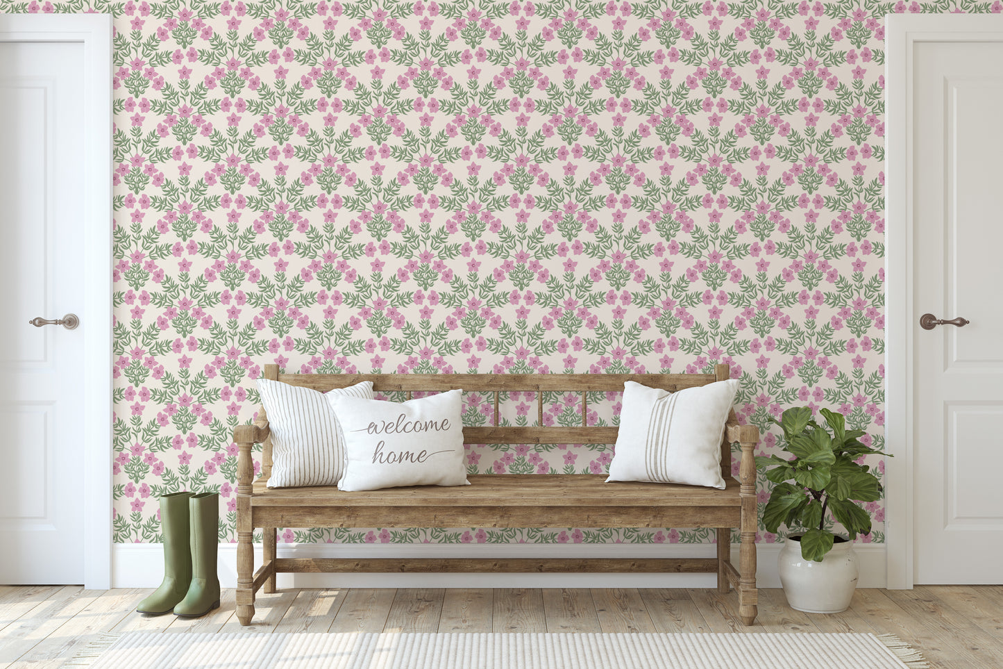 Art Nouveau Floral Scallop Wallpaper