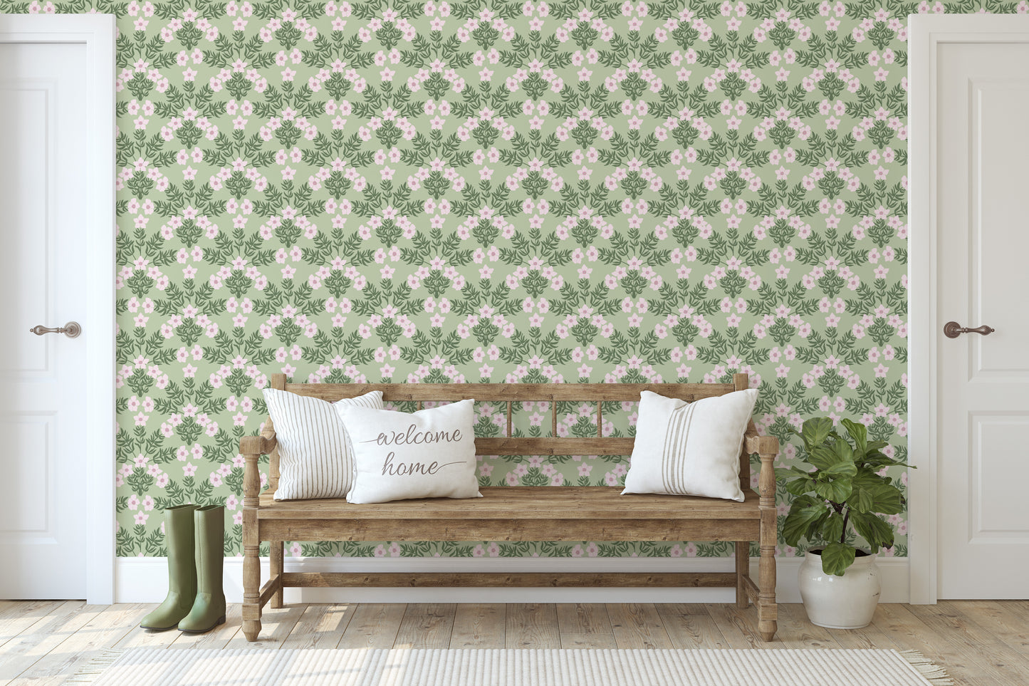Art Nouveau Floral Scallop Wallpaper