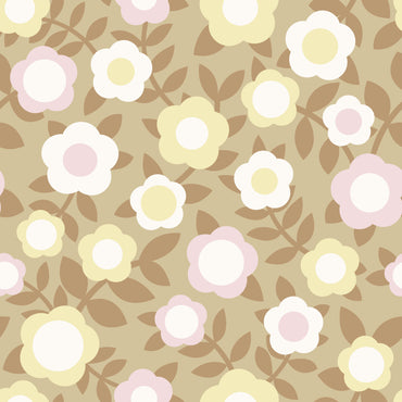Modern Retro Scandinavian Flowers Pink & Yellow peel and stick wallpaper pattern detail