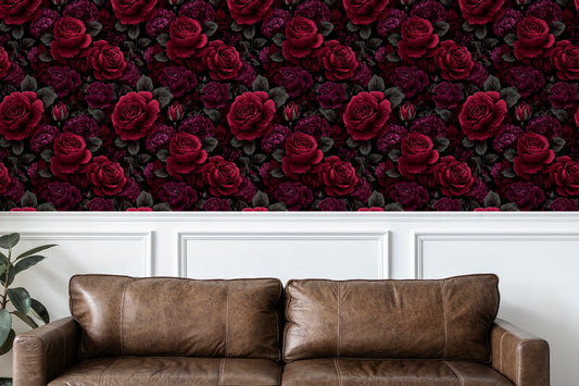 Moody Burgundy Bloom Peel and Stick Wallpaper