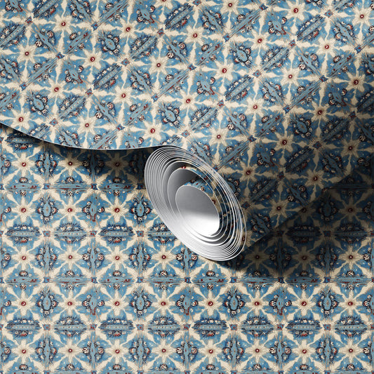 Morroccan Blue peel and stick wallpaper room mockup