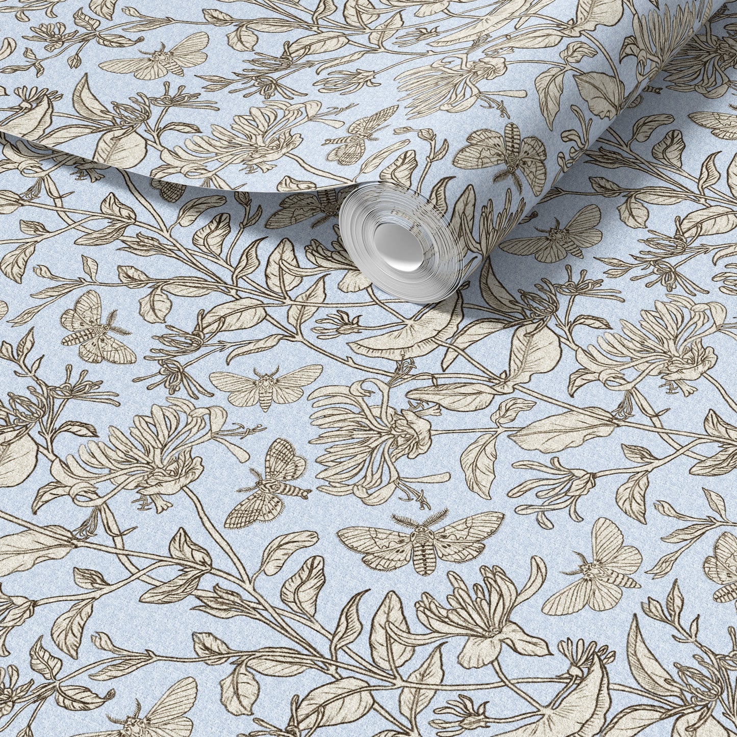 Moth and Honeysuckle peel and stick wallpaper room mockup
