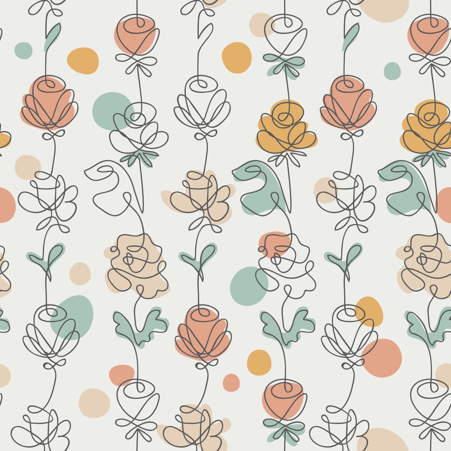 Multicolor Floral Line Art Wallpaper