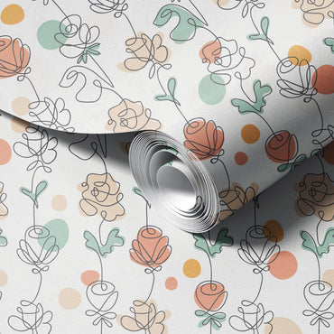 Multicolor Floral Line Art Wallpaper